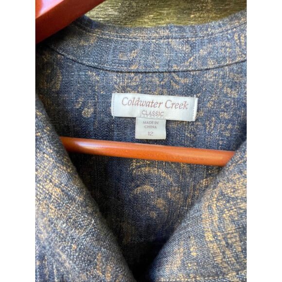 Coldwater Creek size 12 pleated, gold decor studded denim jacket. - Picture 3 of 10